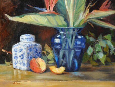 Still Life with Peaches and Blue Vase